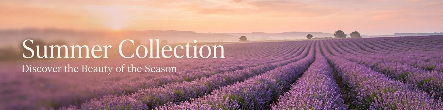 Lavender field banner with the headline Summer Collection – Nano Banana 2.1 example, 4:1